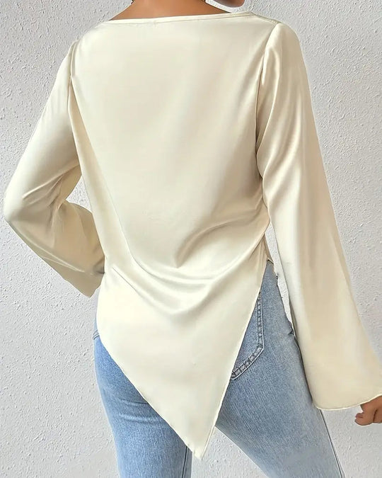 Heidi-Mode | Einfarbige Bluse mit Rüschen In Unregelmäßiger Länge