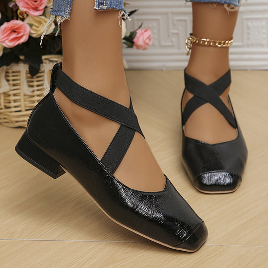Heidi-Mode | Damen Elastische Kreuzsandalen mit Niedriger Ferse Komfortable Schlupfschuhe