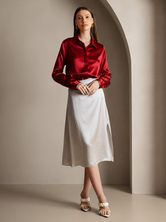 Heidi-Mode | Damen Klassische Seide Langarmshirt