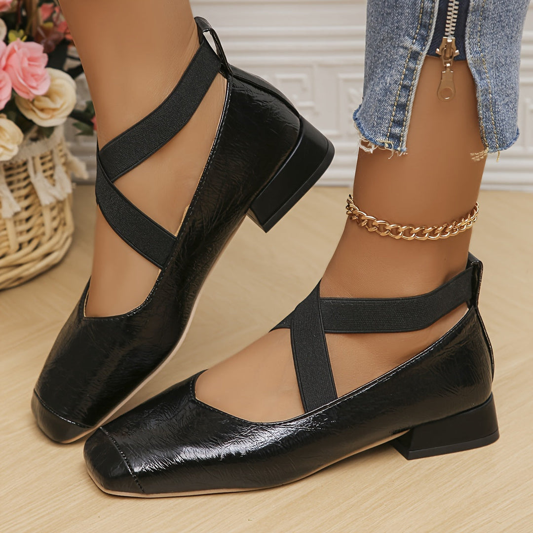 Heidi-Mode | Damen Elastische Kreuzsandalen mit Niedriger Ferse Komfortable Schlupfschuhe