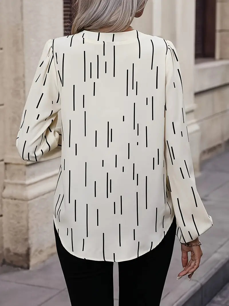 Heidi-Mode | Lässige Hemd mit Langen Ärmeln und Print Linienform, mit Ausschnitt Am Hals