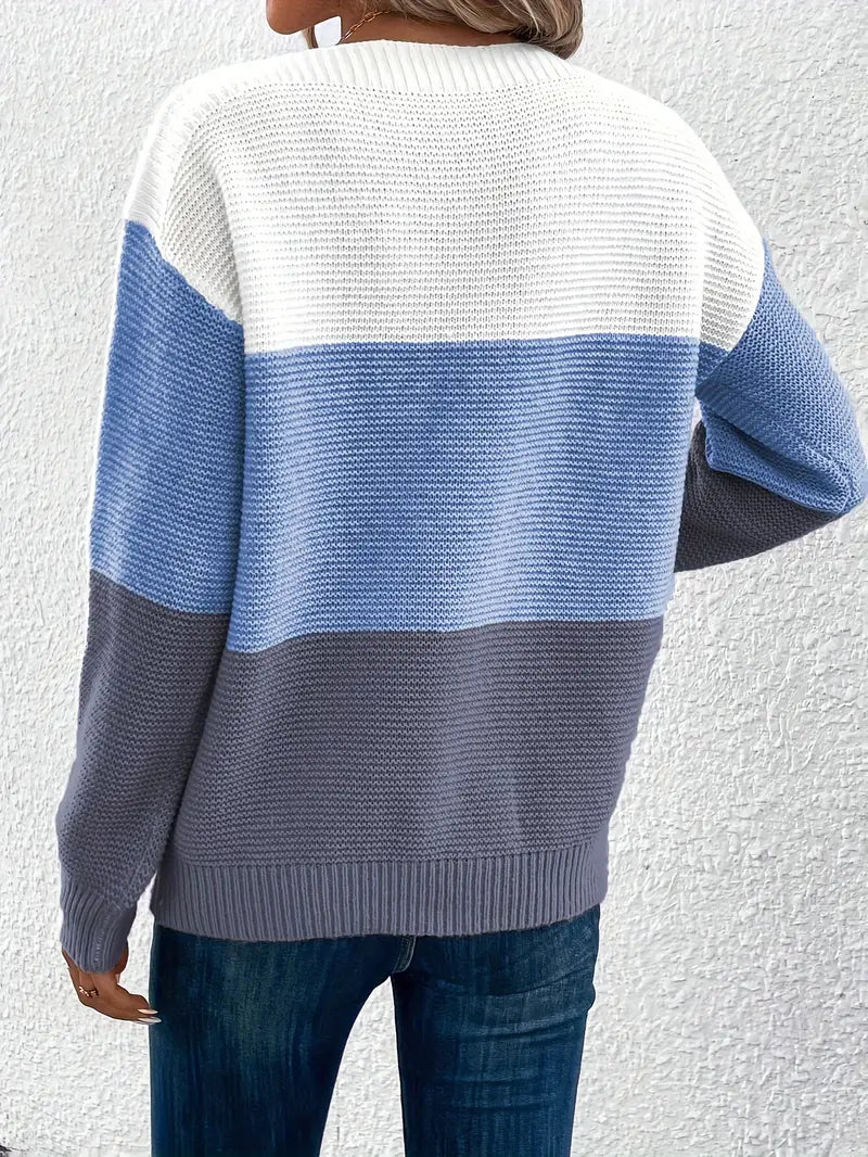 Heidi-Mode | Farbblock-Pullover mit Rundhalsausschnitt