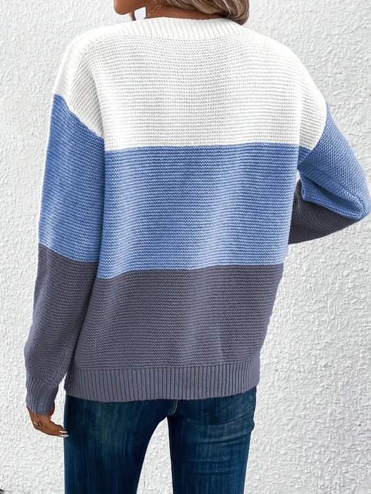 Heidi-Mode | Farbblock-Pullover mit Rundhalsausschnitt