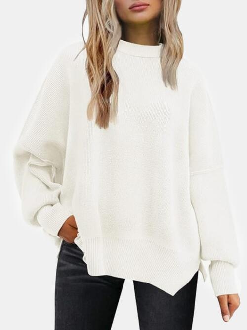 Heidi-Mode | Rundhalsausschnitt Drop Shoulder Schlitz Pullover