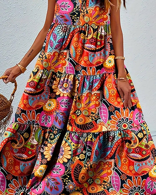 Heidi-Mode | Ärmelloses, Lockeres, Langes Kleid mit Print