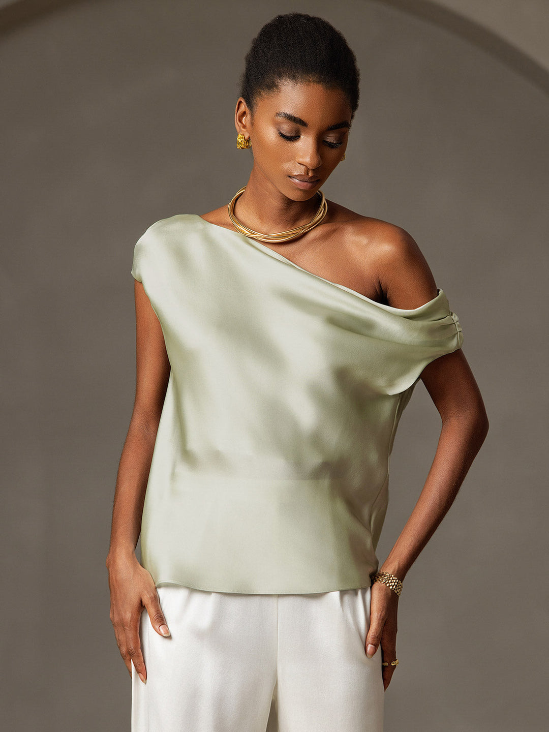 Heidi-Mode | Seiden Chic Ein Schulter Bluse