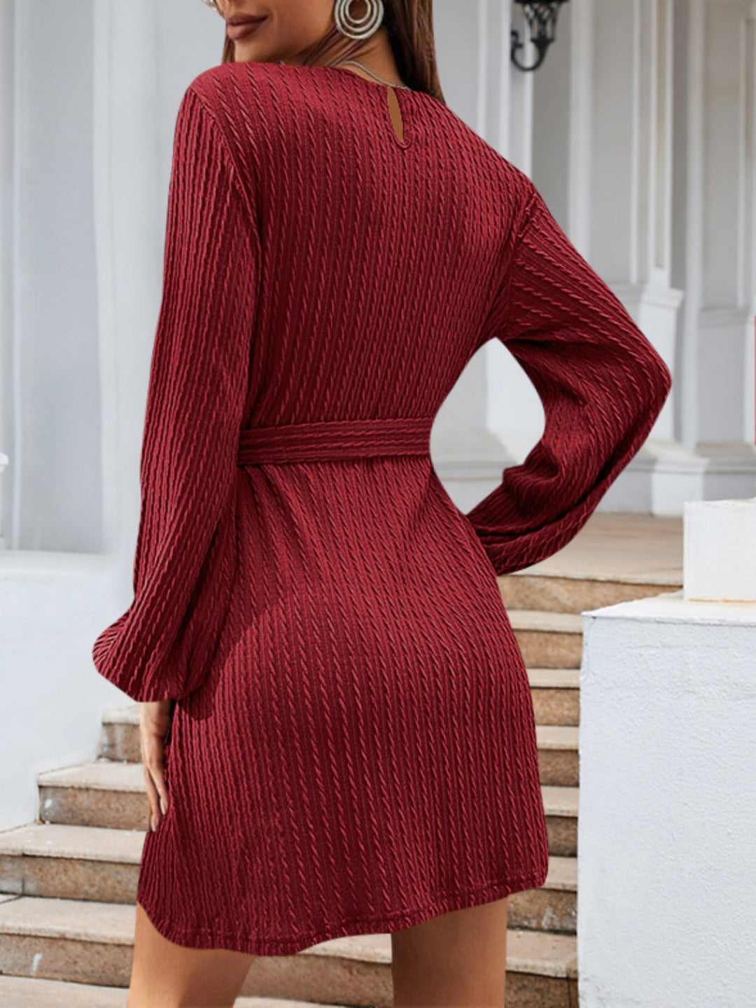 Heidi-Mode | Rundhalsausschnitt Bindeband Lange Ärmel Kleid