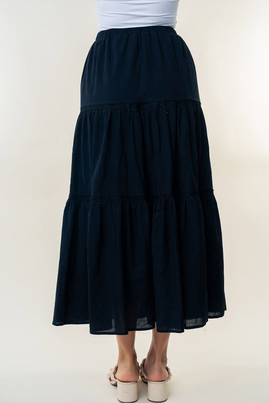Heidi-Mode | White Birch Hohe Taillierte Stufen Maxi Rock