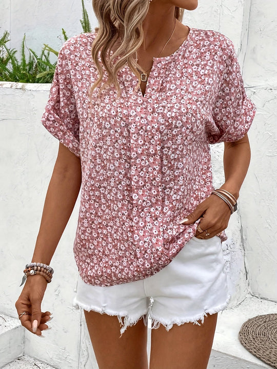 Heidi-Mode | Bluse mit Blumenmuster und Rundhalsausschnitt für Damen