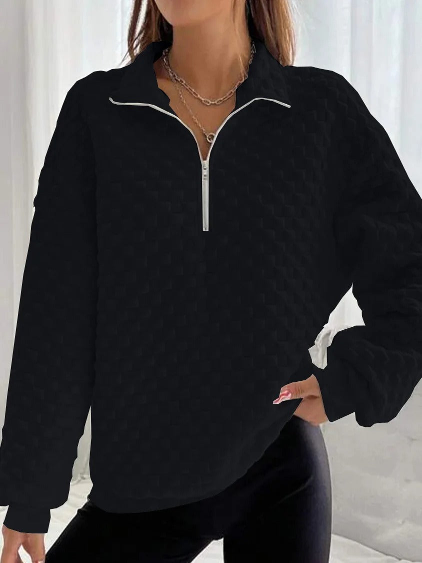 Heidi-Mode | Trendy Stilvolle V-Ausschnitt Zip-Up Pullover