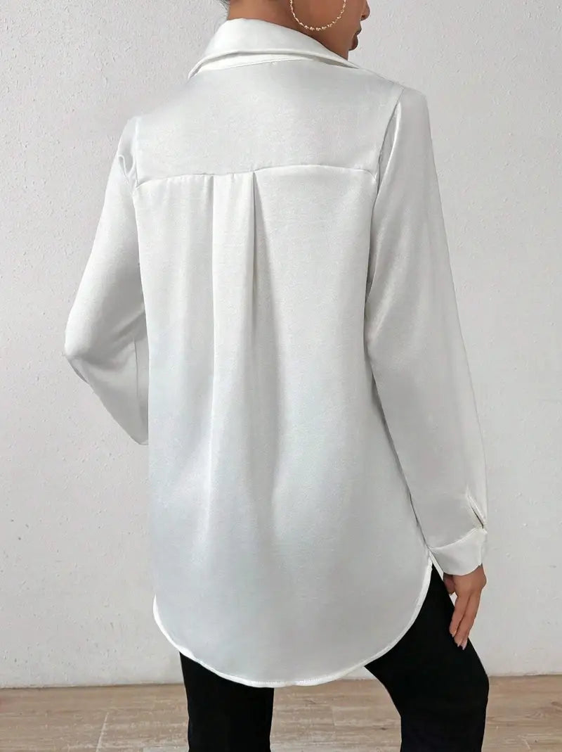 Heidi-Mode | Satin Hemd für Damen mit Langen Ärmeln und Knopfleiste