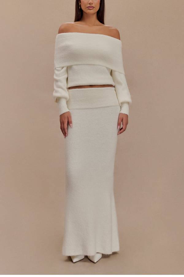 Heidi-Mode | Charlotte Strick Bardot Hals Off Shoulder Langarm Lässiger Pullover