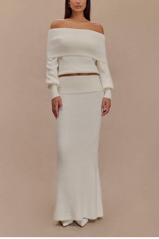 Heidi-Mode | Charlotte Strick Bardot Hals Off Shoulder Langarm Lässiger Pullover