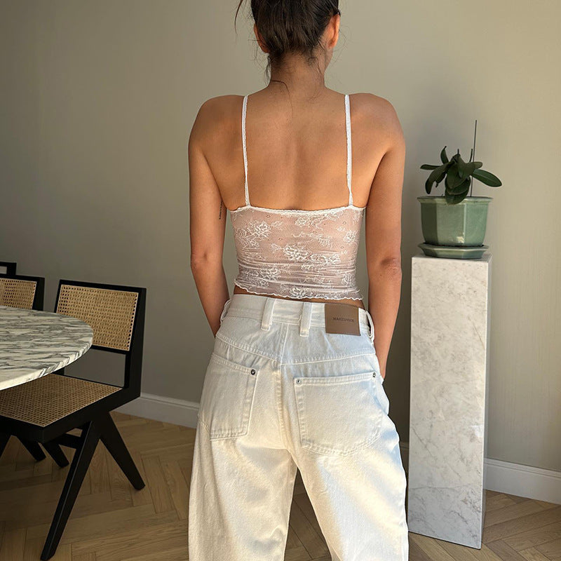 Heidi-Mode | Fit Süß und Würzig Träger Leicht Transparente Spitze Oberteil