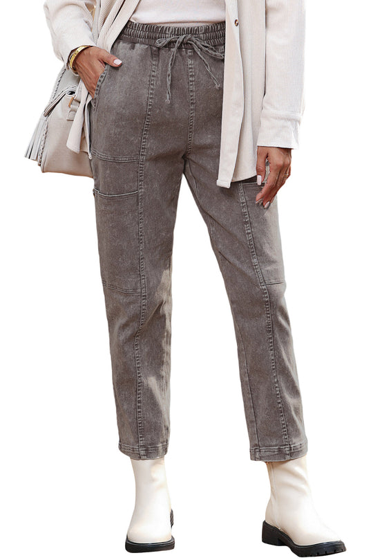 Acid Wash Multi Pocket Hose Mit Kordelzug An Der Taille