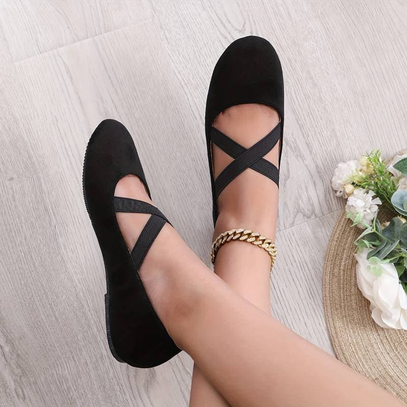 Heidi-Mode | Ballerina Schuhe Weicher Komfort Rundzehen Elastische Riemen Slip-On