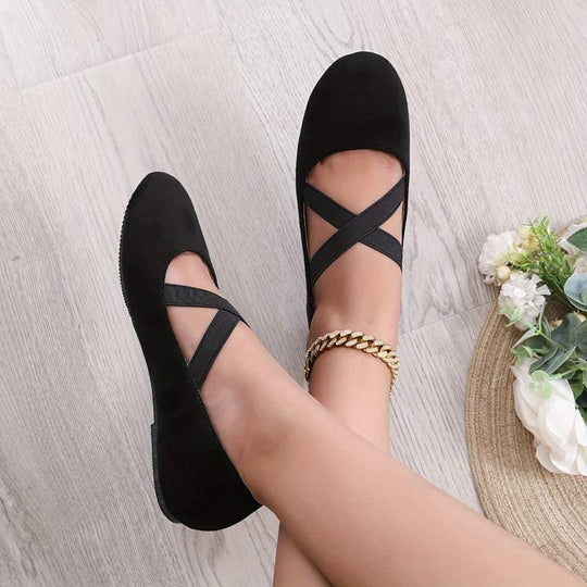 Heidi-Mode | Ballerina Schuhe Weicher Komfort Rundzehen Elastische Riemen Slip-On