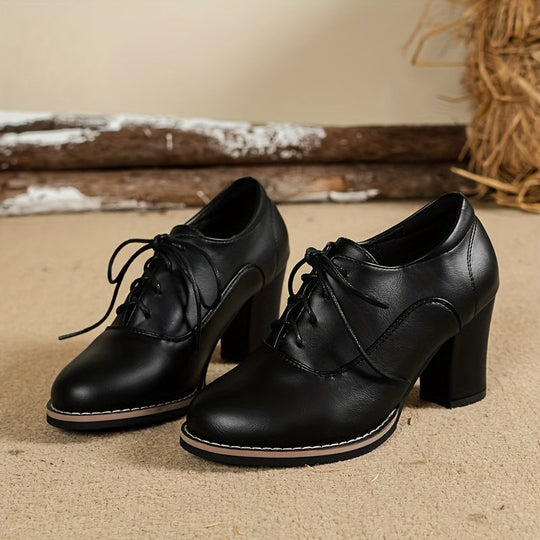 Heidi-Mode | Elegante Damenschuhe mit Dicken Absätzen und Schnürsenkeln