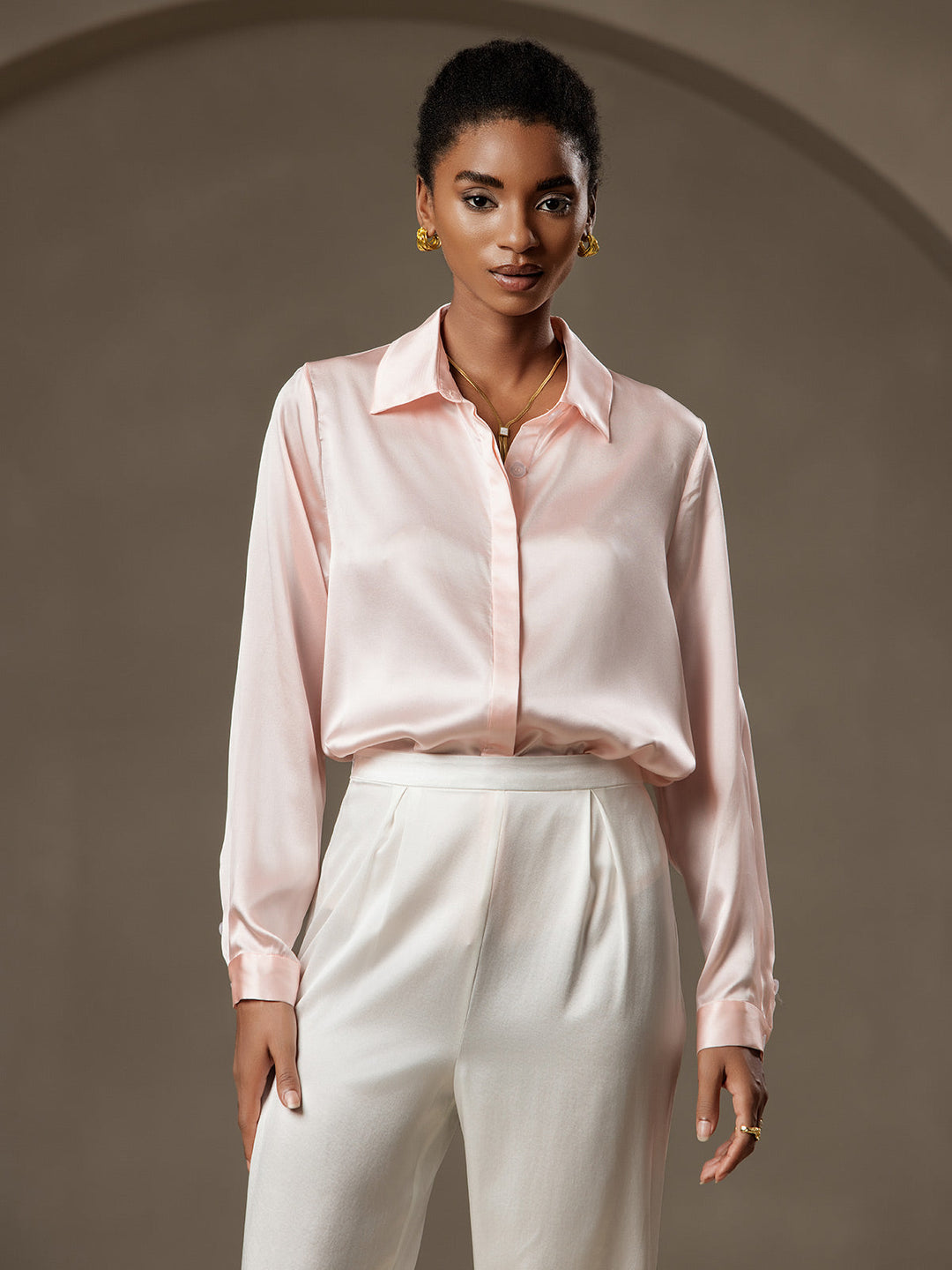 Heidi-Mode | Damen Klassische Seide Langarmshirt
