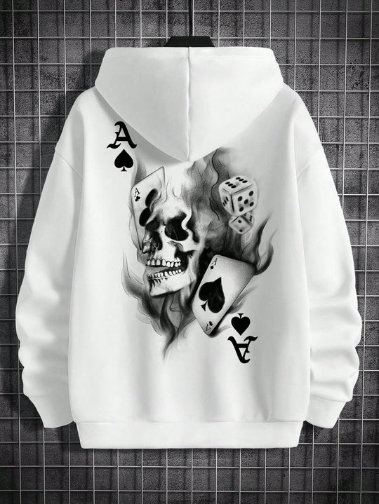 Heidi Mode | Herren Hoodie mit Karten- und Totenkopf-Print