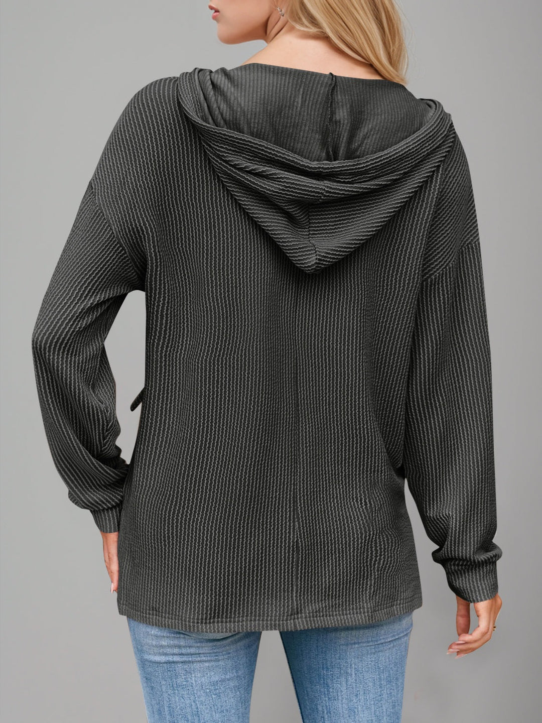 Heidi-Mode | Double Take Kordelzug Fallende Schulter Lange Ärmel Hoodie