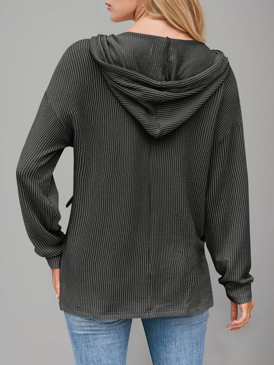 Heidi-Mode | Double Take Kordelzug Fallende Schulter Lange Ärmel Hoodie
