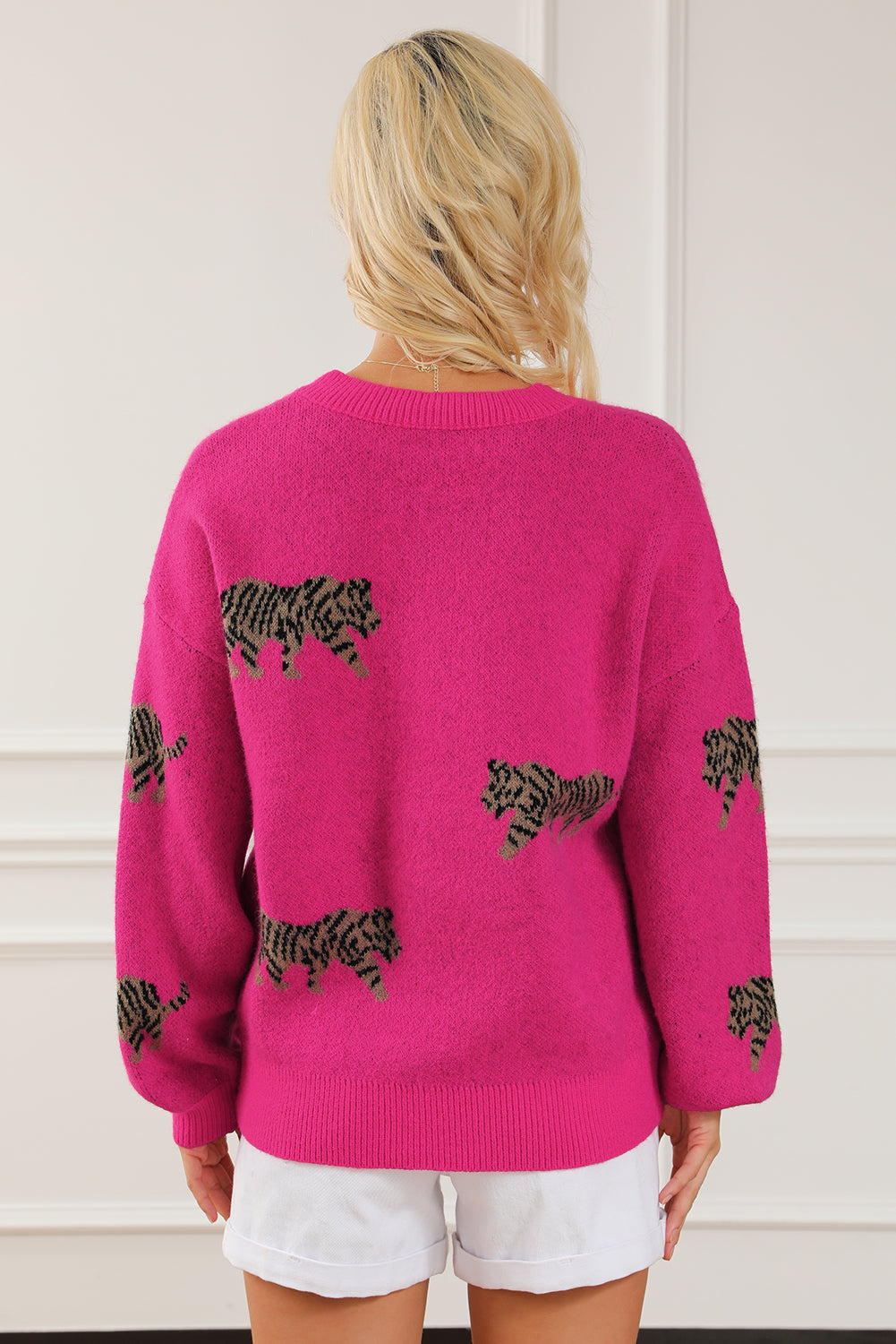 Rot Fierce Animal Pattern Casual Pullover Gestrickt