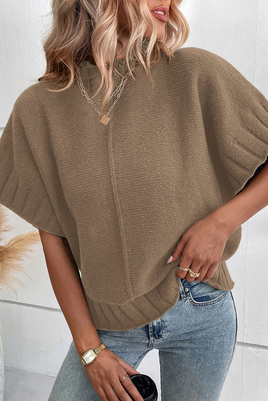 Palm Mock Neck Batwing Kurzarm-Strickpullover