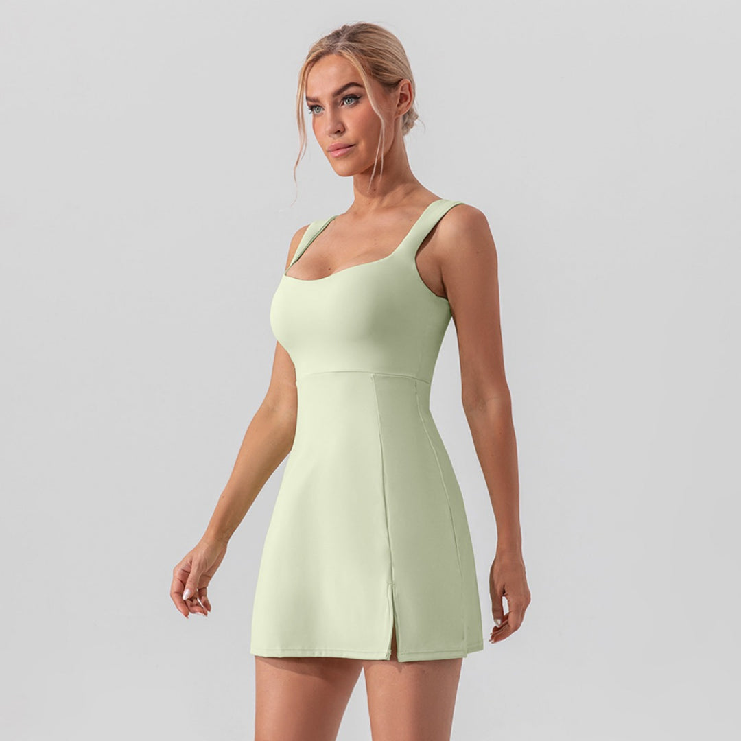 Heidi Mode | Hosenträger einfarbig Yoga Tennisrock leichtes Sportkleid