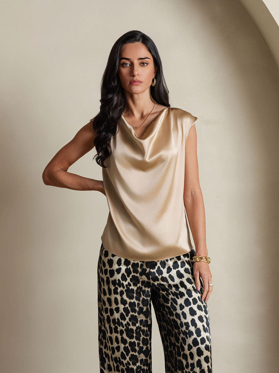 Heidi-Mode | Seiden Kappenärmel Halskragen Tanktop Bluse