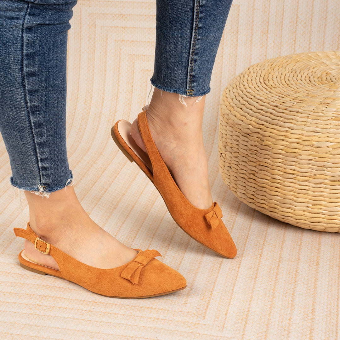 Heidi-Mode | Flache Slingback Sandalen mit Schleife