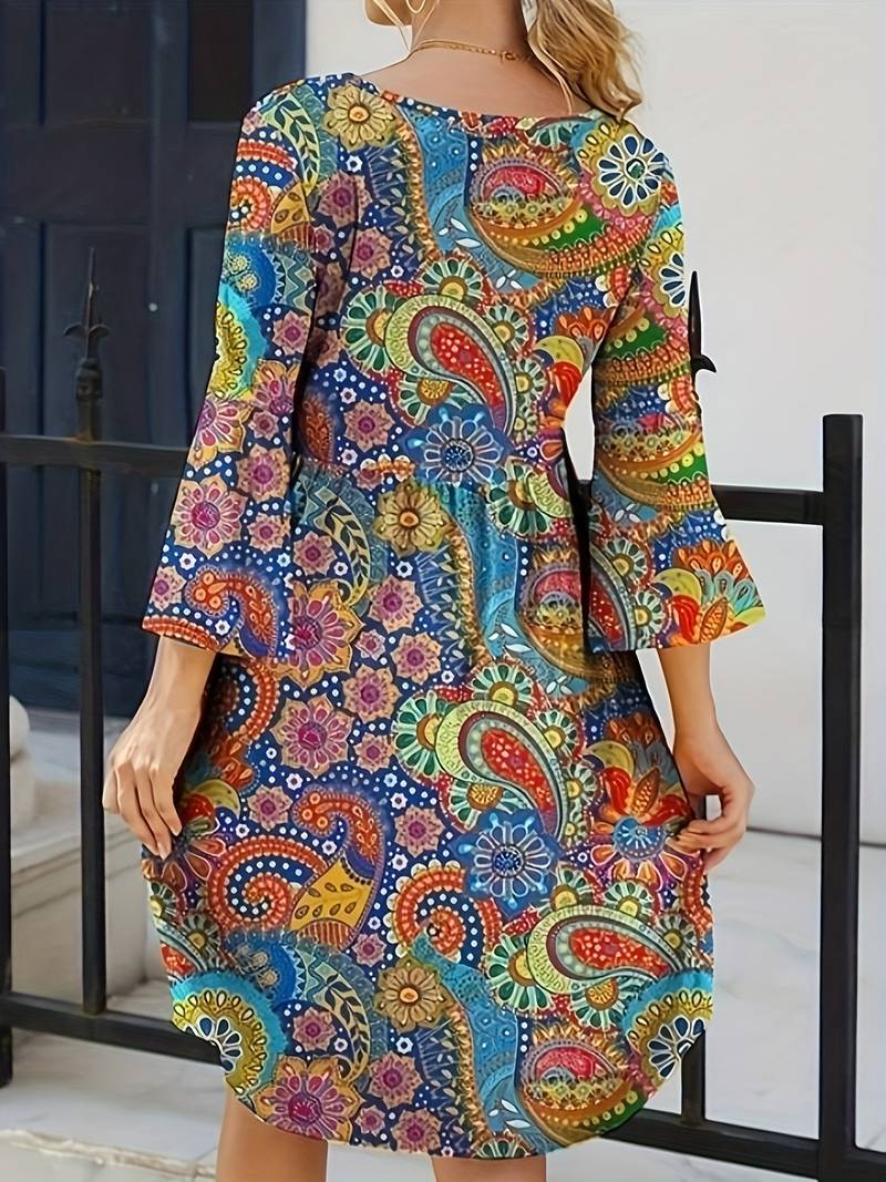 Sexy Paisley Kleid Rundhalsausschnitt