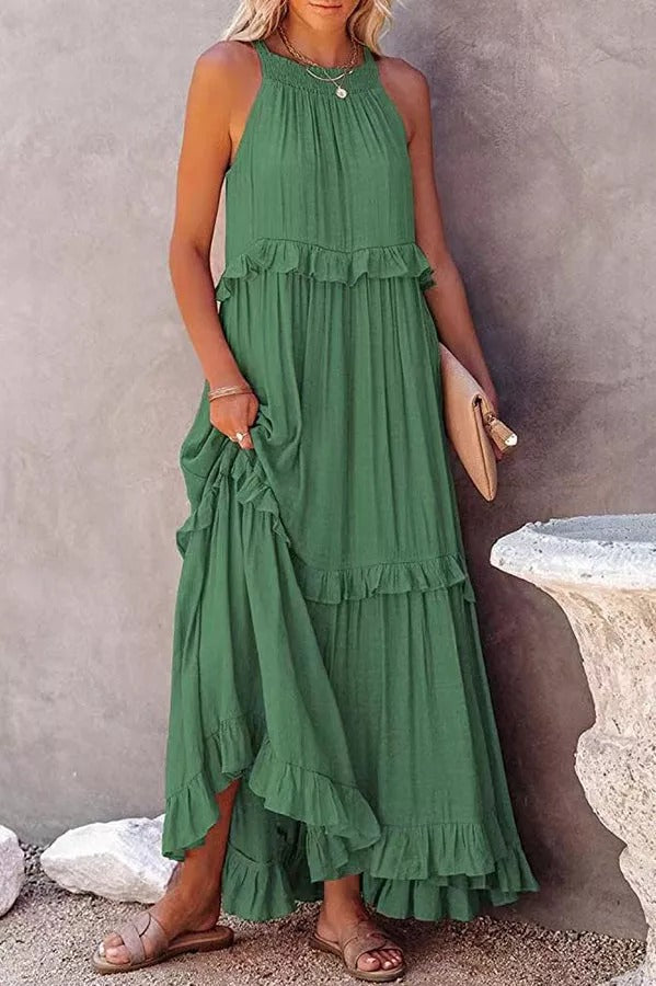 Heidi-Mode | Vittoria Raffung Rüsche Schichten Maxi Halter Kleid