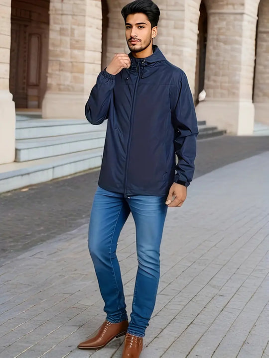 Heidi-Mode | Herren Stilvolle Kapuzen-Windjacke - Wasserdichtes Design