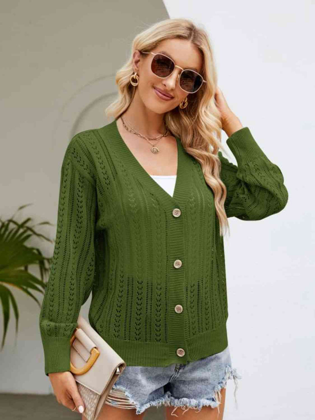 Heidi-Mode | Knopfverschluss Rippenbesatz Cardigan