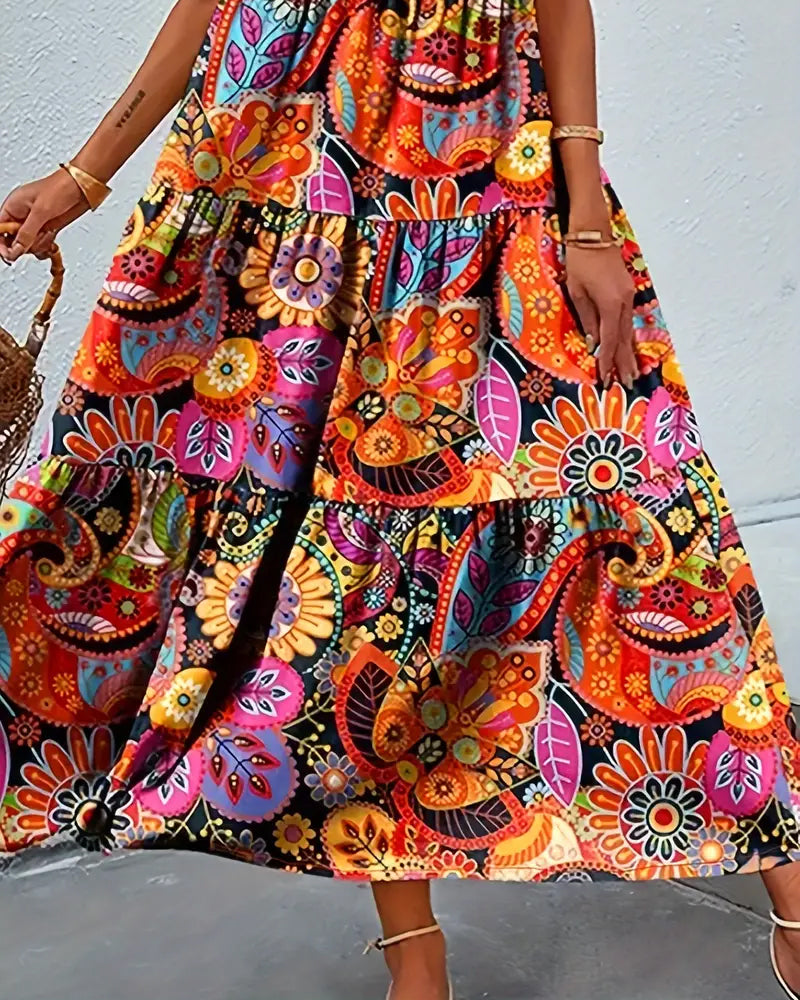 Heidi-Mode | Ärmelloses, Lockeres, Langes Kleid mit Print