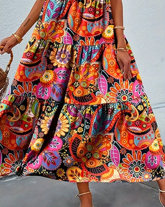 Heidi-Mode | Ärmelloses, Lockeres, Langes Kleid mit Print