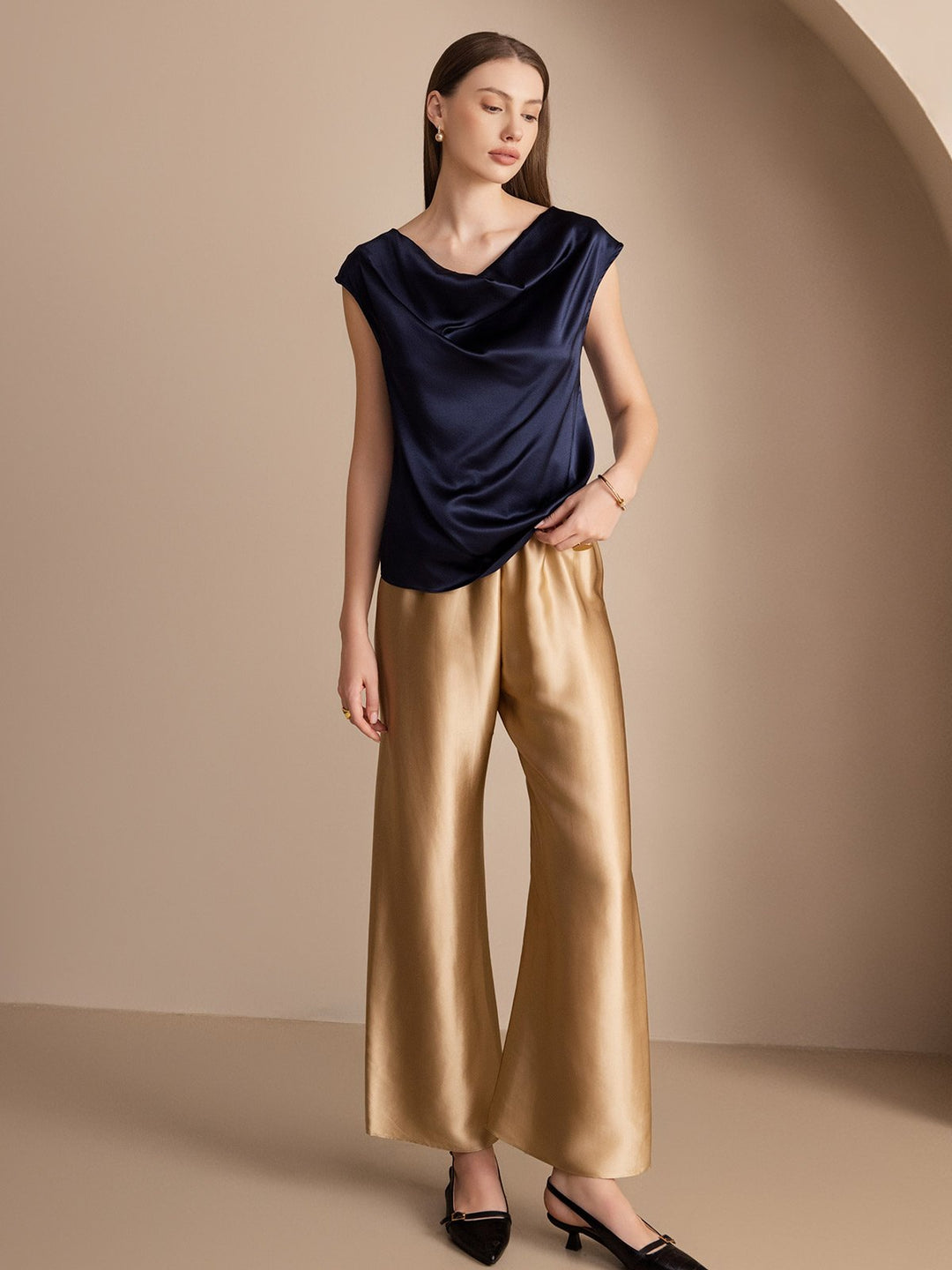 Heidi-Mode | Seiden Kappenärmel Halskragen Tanktop Bluse