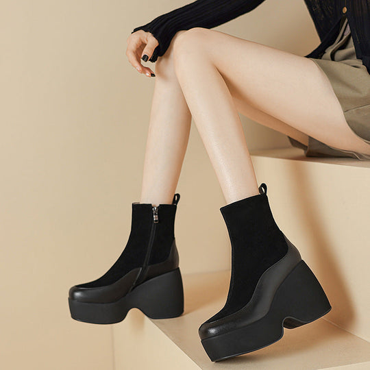 Heidi-Mode | Kleine Plattform Martin Stiefel Frauen Echtes Leder