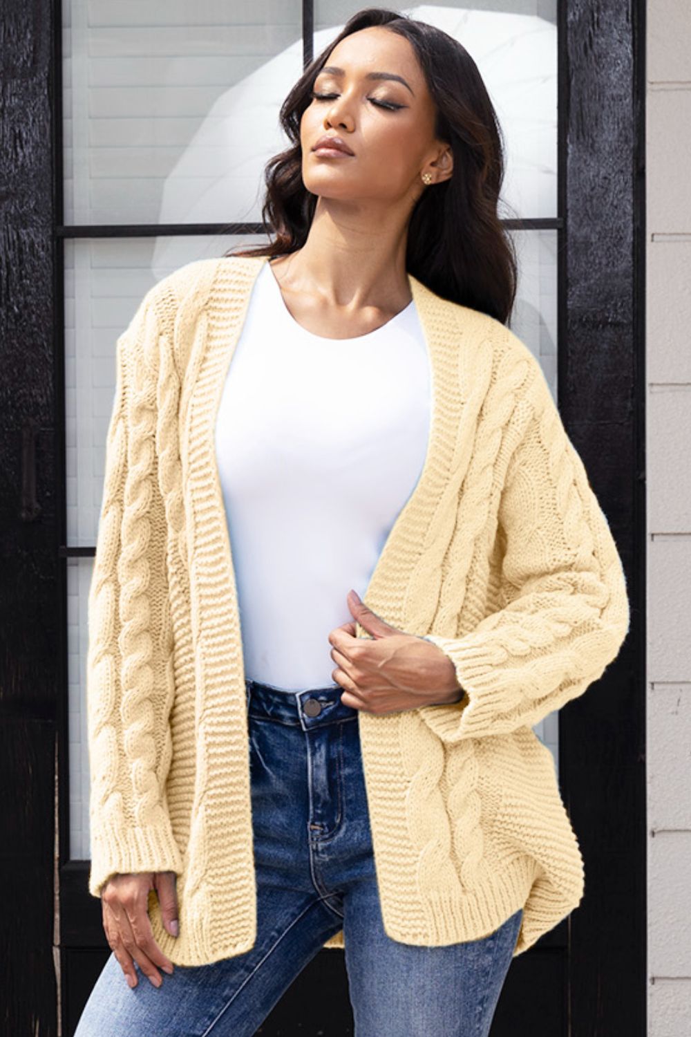 Heidi-Mode | Offene Front Zopfmuster Strickjacke