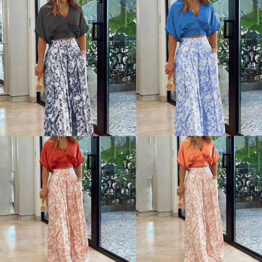 Heidi Mode | Zweiteiliges Set mit V-Ausschnitt und Hose mit weitem Bein