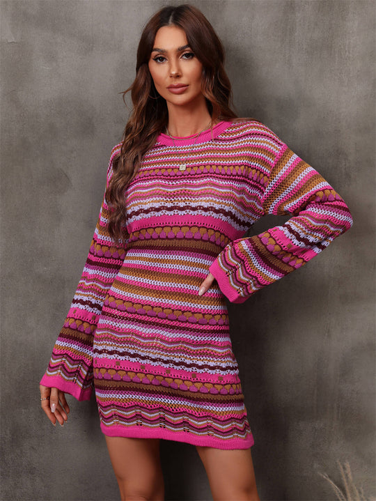 Heidi-Mode | Engel Flügel Mehrfarbig Gestreifter Fallender Schulter Pullover Kleid