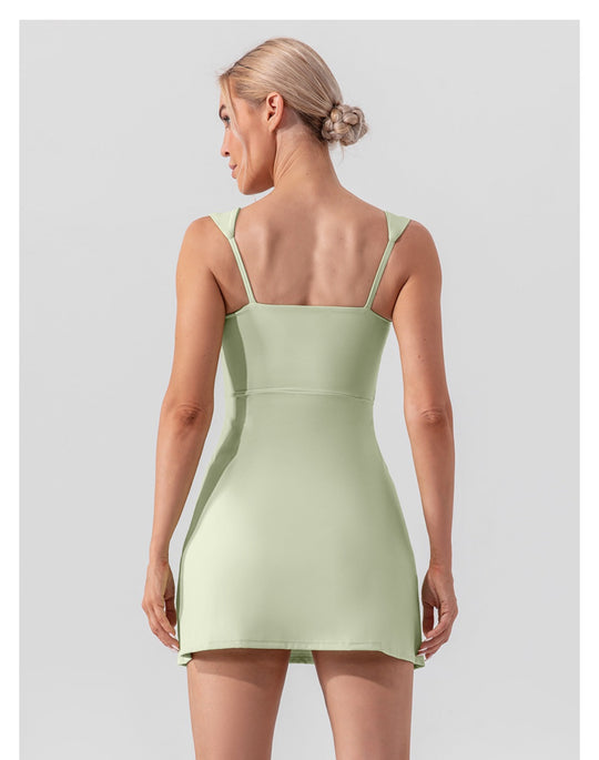 Heidi Mode | Hosenträger einfarbig Yoga Tennisrock leichtes Sportkleid