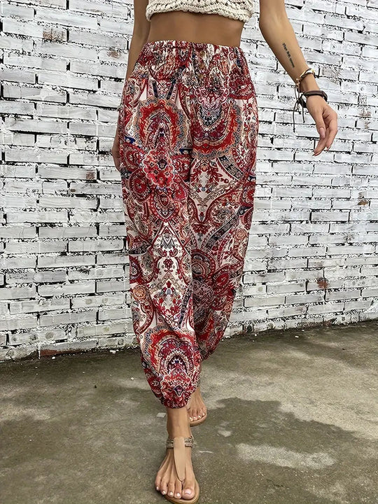 Boho-Chic-Hose mit gesmokter Taille