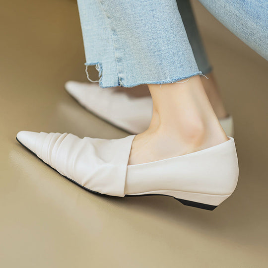 Heidi-Mode | Spitzenzehen Niedriger Absatz Flache Schuhe Schwarz Cremegelb Weiß