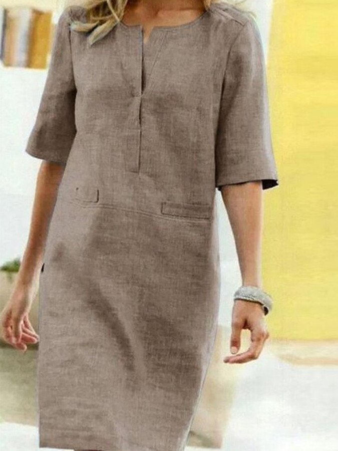 Heidi-Mode | Baumwoll Leinen Kleid mit Kurzen Ärmeln