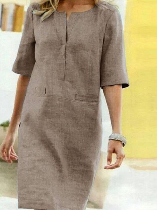 Heidi-Mode | Baumwoll Leinen Kleid mit Kurzen Ärmeln