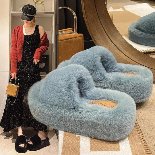 Heidi-Mode | Fluffy slippers with thick sole for women
