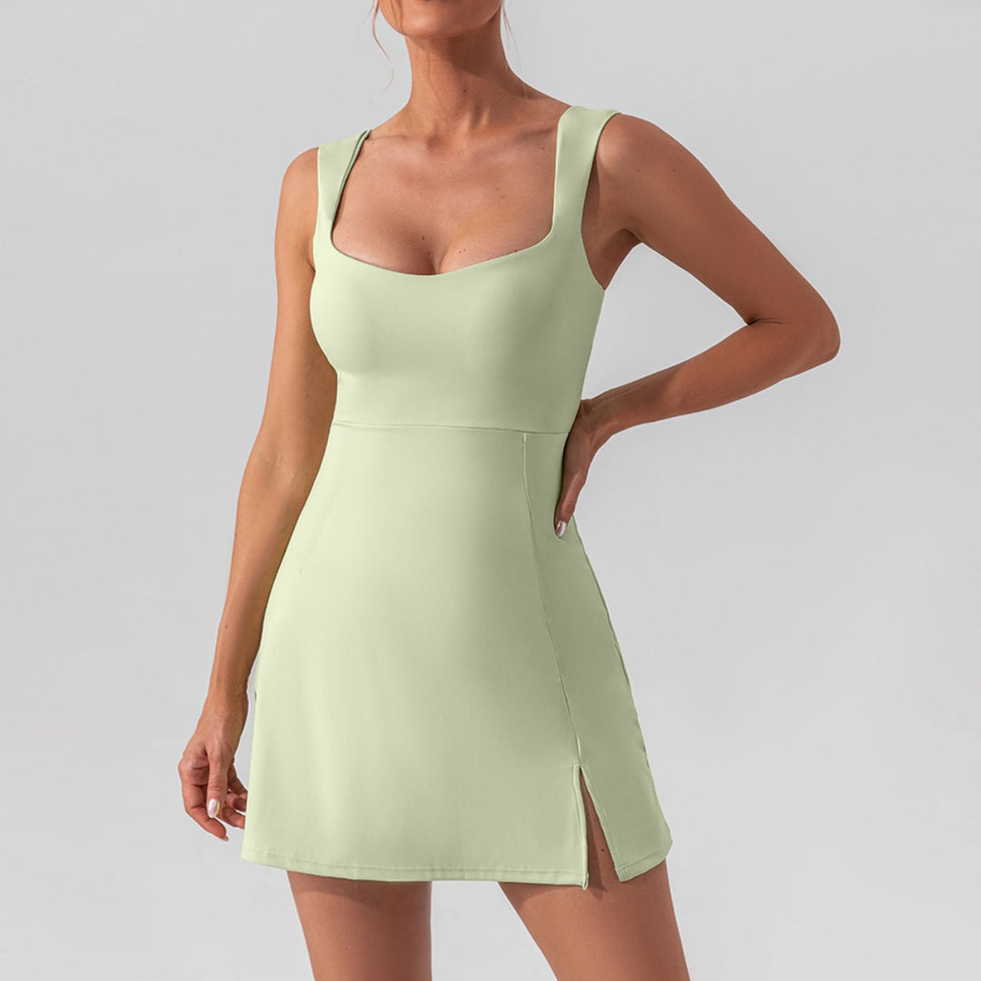 Heidi Mode | Hosenträger einfarbig Yoga Tennisrock leichtes Sportkleid