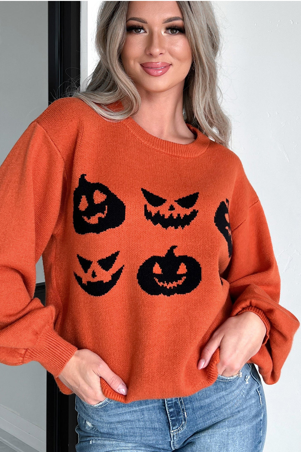 Halloween Kürbis Gesicht Muster Drop Shoulder Pullover